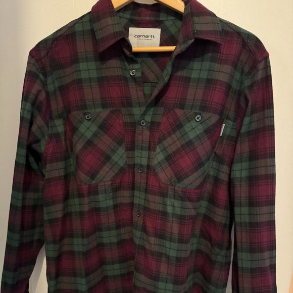 Carhartt WIP L/s Pelkey Check Shirt Chrome Green Merlot Cotton Shirt Men’s M NW - Picture 1 of 7